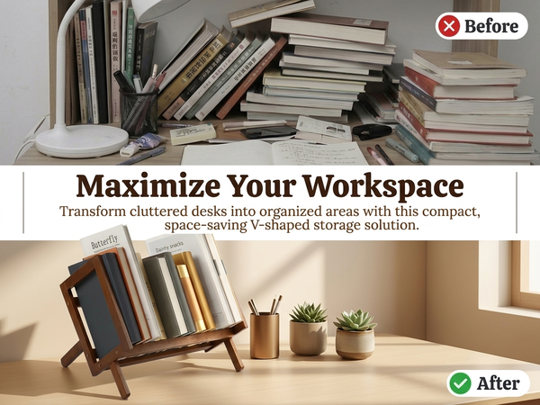 HASTHIP Bamboo Desktop Bookshelf with Open Storage for Books, Magazines and Everyday Desk Items