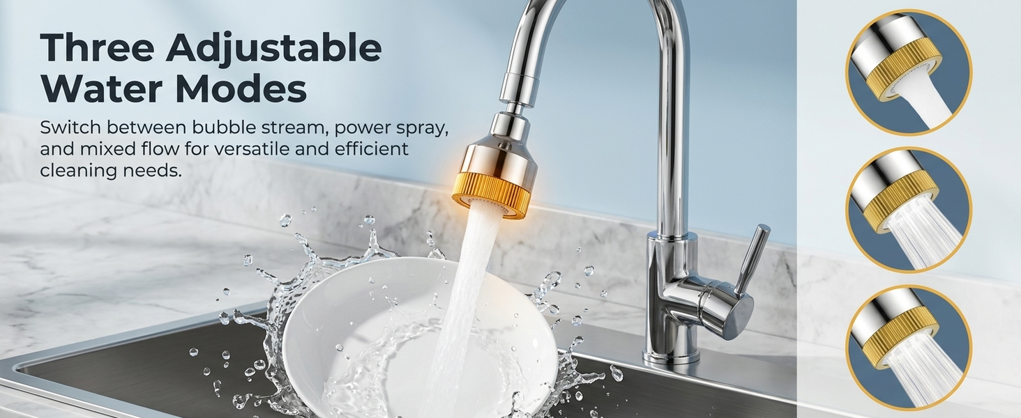 HASTHIP Faucet Sink Aerator Extender with Swivel and 3 Water Modes Adjustable Water Modes