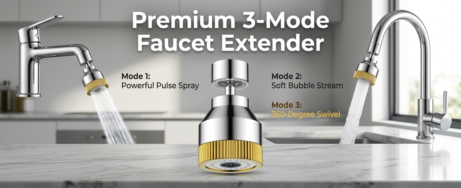 HASTHIP Faucet Sink Aerator Extender with Swivel and 3 Water Modes Adjustable Water Modes