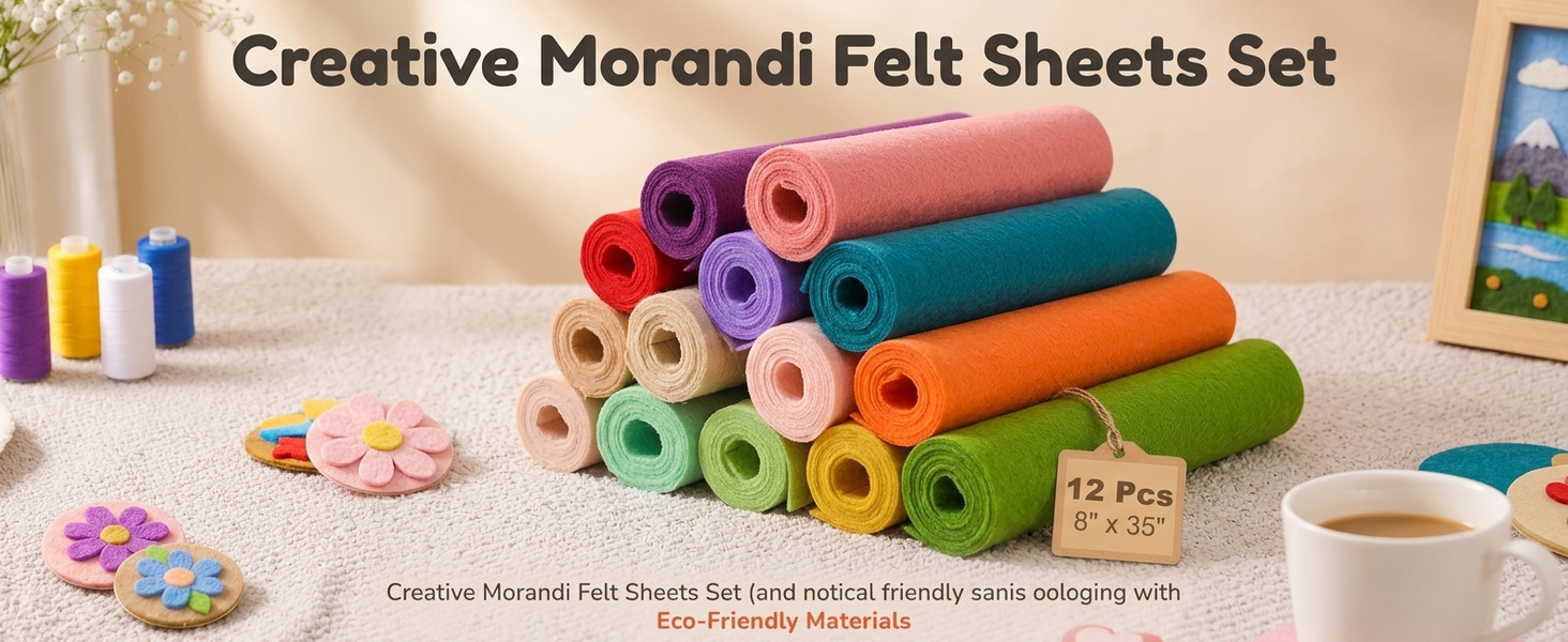 HASTHIP 8"x35" Stiff Felt Sheets, 12 Morandi Colours for Creative Crafts, Sewing and DIY Projects