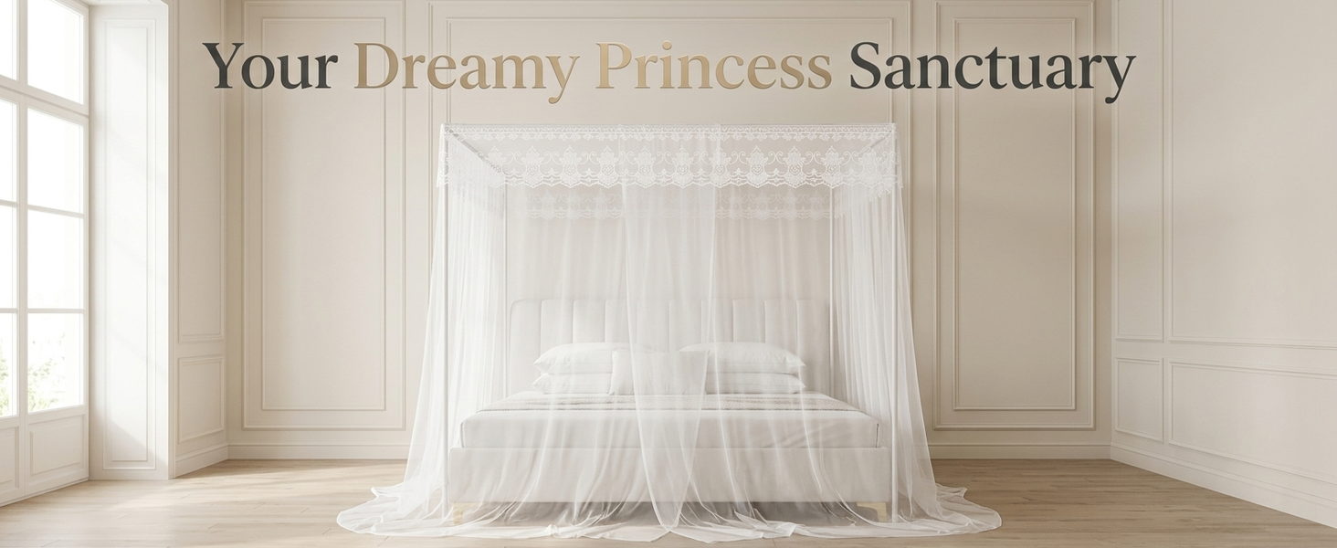 HASTHIP Single Princess Style Mosquito Net Canopy with Breathable Polyester Mesh for Bedroom