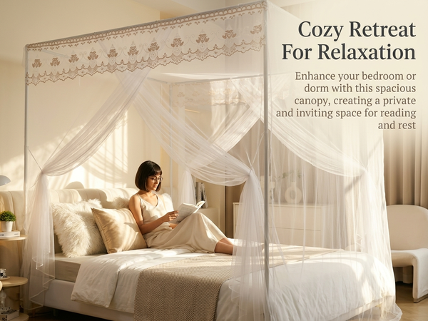HASTHIP Single Princess Style Mosquito Net Canopy with Breathable Polyester Mesh for Bedroom