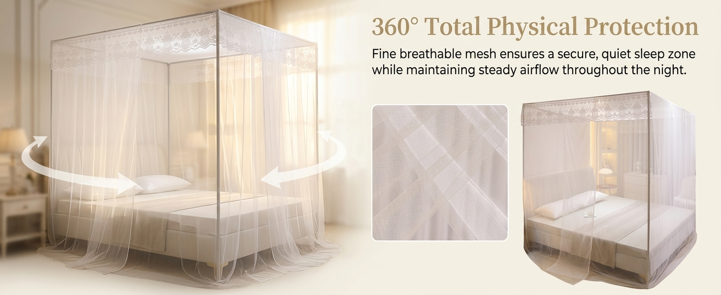 HASTHIP Single Princess Style Mosquito Net Canopy with Breathable Polyester Mesh for Bedroom