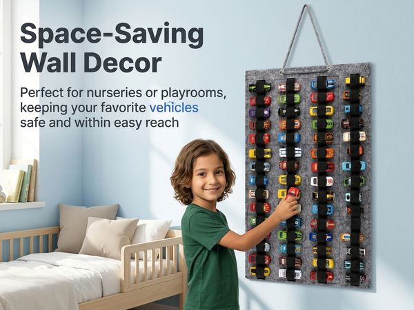 HASTHIP Hanging Felt Display Case for 60 Diecast Cars with 60 Pockets and Foldable Design