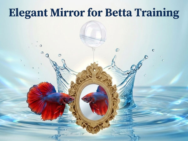 Qpets Betta Fish Floating Mirror Tank Decor with PVC Frame, Glass Mirror and Tool-Free Setup