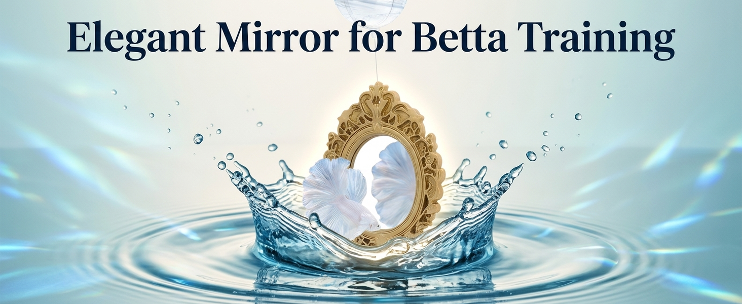 Qpets Betta Fish Floating Mirror Tank Decor with PVC Frame, Glass Mirror and Tool-Free Setup
