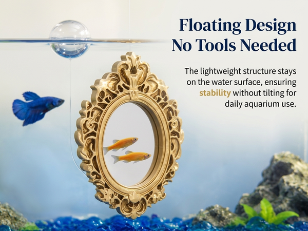 Qpets Betta Fish Floating Mirror Tank Decor with PVC Frame, Glass Mirror and Tool-Free Setup