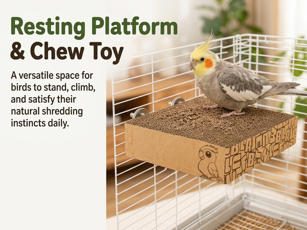Qpets Bird Chew Toy and Resting Perch Platform for Small Birds, Natural Cardboard Material