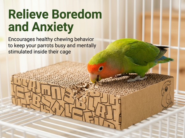 Qpets Bird Chew Toy and Resting Perch Platform for Small Birds, Natural Cardboard Material