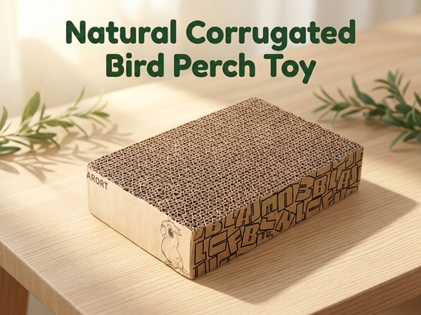 Qpets Bird Chew Toy and Resting Perch Platform for Small Birds, Natural Cardboard Material