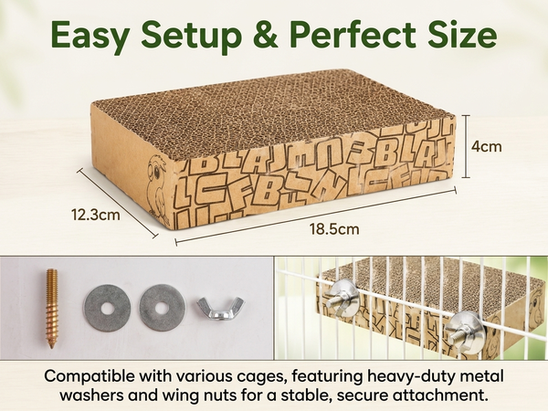 Qpets Bird Chew Toy and Resting Perch Platform for Small Birds, Natural Cardboard Material