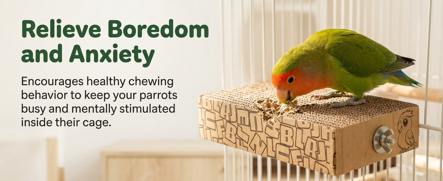 Qpets Bird Chew Toy and Resting Perch Platform for Small Birds, Natural Cardboard Material