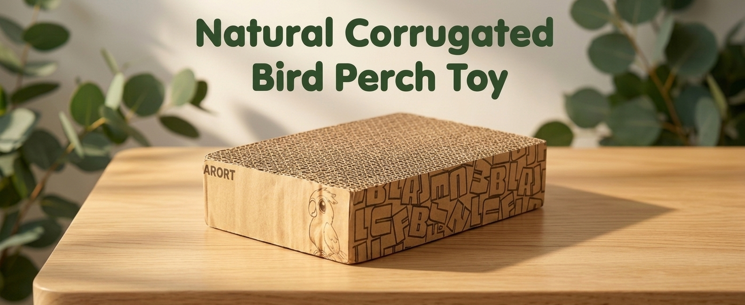 Qpets Bird Chew Toy and Resting Perch Platform for Small Birds, Natural Cardboard Material