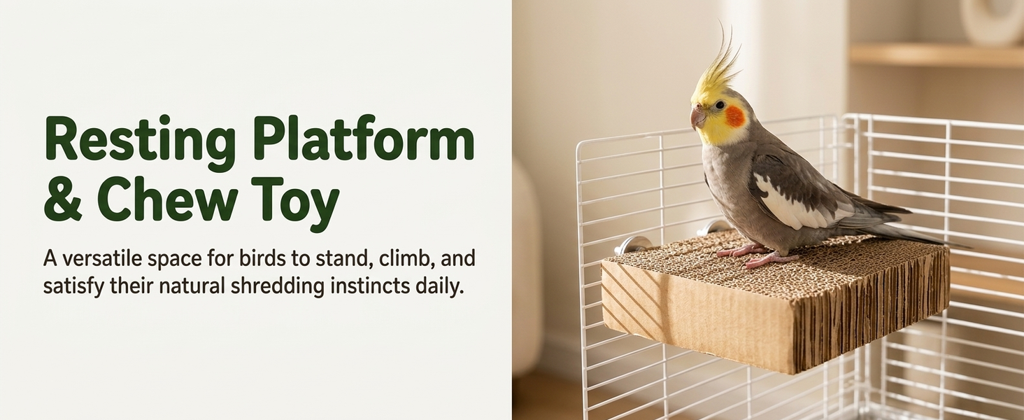 Qpets Bird Chew Toy and Resting Perch Platform for Small Birds, Natural Cardboard Material