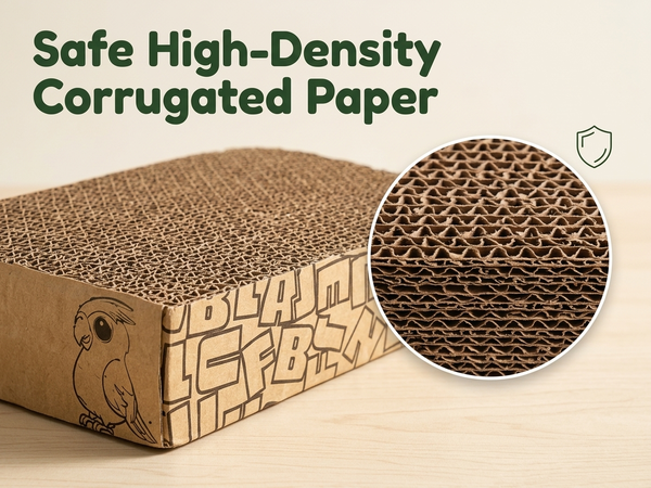 Qpets Bird Chew Toy and Resting Perch Platform for Small Birds, Natural Cardboard Material