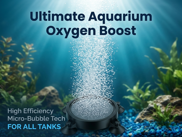 Qpets Aquarium Air Stone Diffuser with Fine Bubbles, 12cm Ceramic Disc and 3 Suction Cups