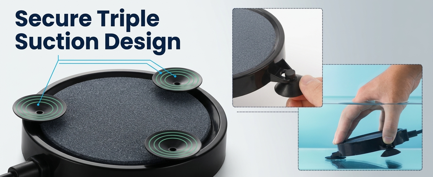 Qpets Aquarium Air Stone Diffuser with Fine Bubbles, 12cm Ceramic Disc and 3 Suction Cups