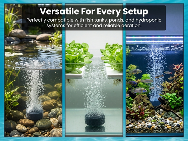 Qpets Aquarium Air Stone Diffuser with Fine Bubbles, 12cm Ceramic Disc and 3 Suction Cups