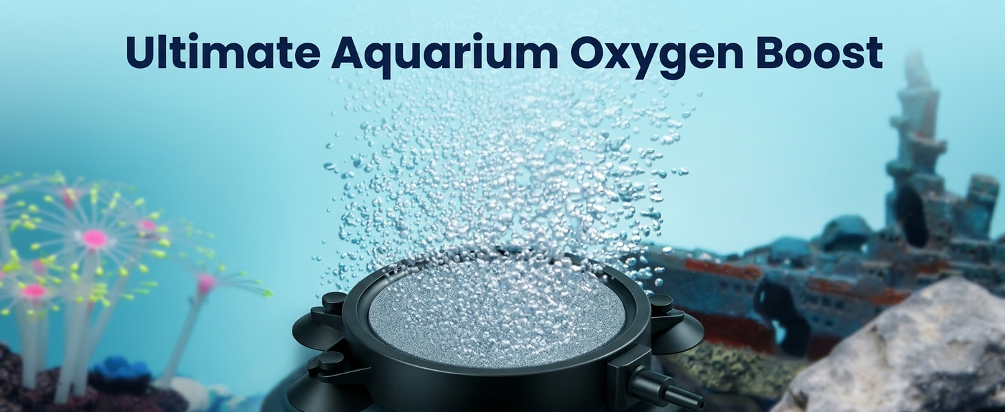 Qpets Aquarium Air Stone Diffuser with Fine Bubbles, 12cm Ceramic Disc and 3 Suction Cups