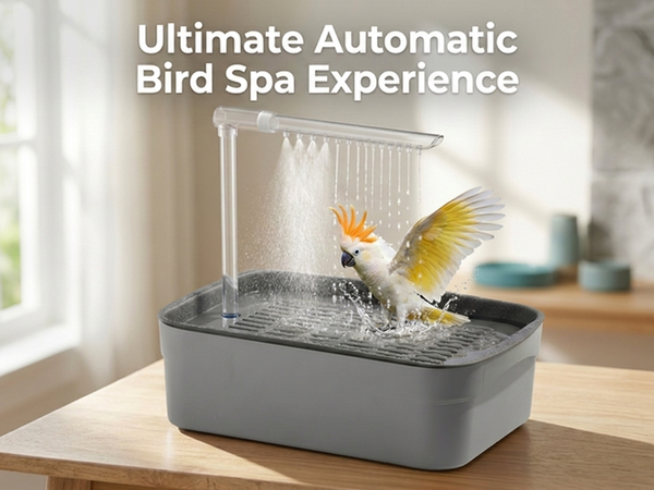 Qpets Automatic Bird Bath Box with USB Fountain, Quiet Circulating Water for Small Birds