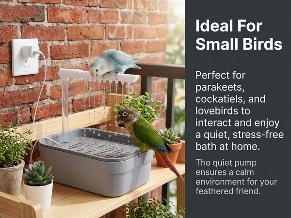 Qpets Automatic Bird Bath Box with USB Fountain, Quiet Circulating Water for Small Birds