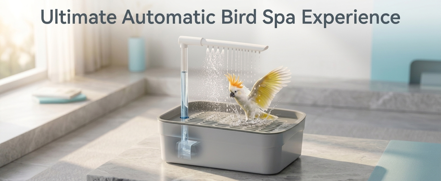 Qpets Automatic Bird Bath Box with USB Fountain, Quiet Circulating Water for Small Birds