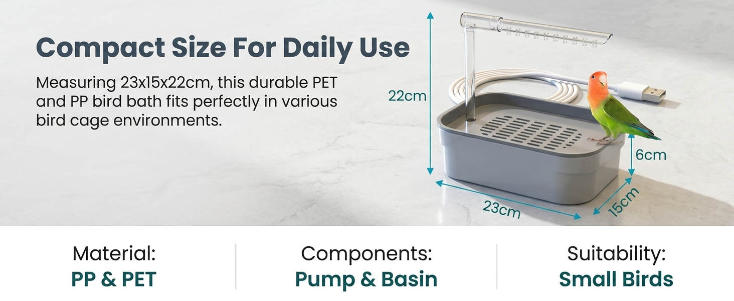 Qpets Automatic Bird Bath Box with USB Fountain, Quiet Circulating Water for Small Birds