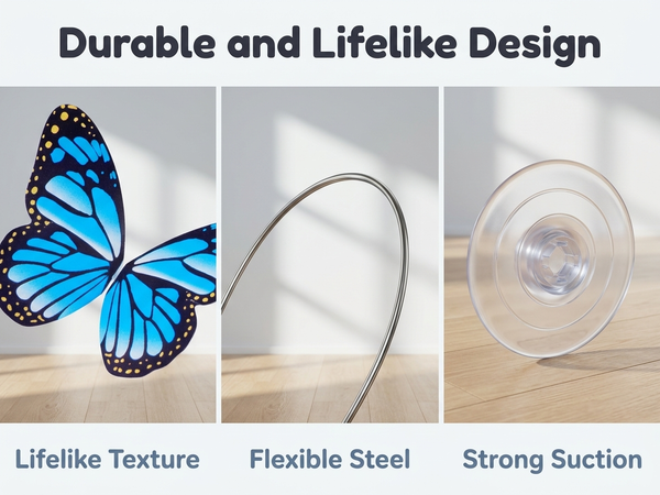 Qpets Rechargeable Butterfly Cat Toy with Flexible Cord, Suction-Cup Base and Two Play Modes