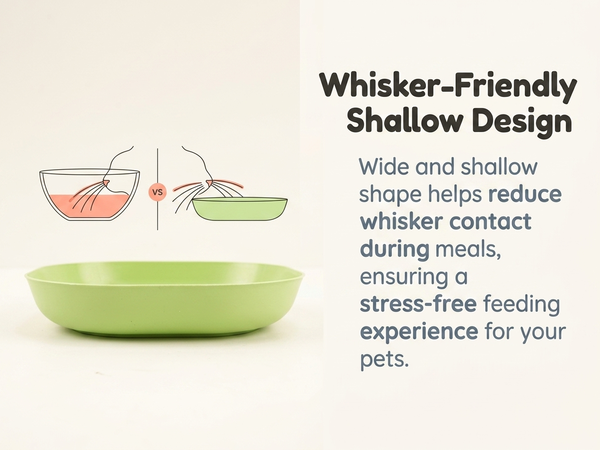 Qpets Whisker-Friendly Cat Bowls with Wide Shallow Design and Organizing Holder Tray
