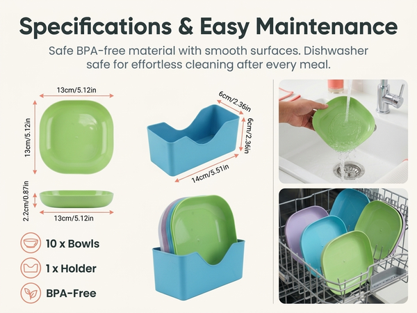 Qpets Whisker-Friendly Cat Bowls with Wide Shallow Design and Organizing Holder Tray
