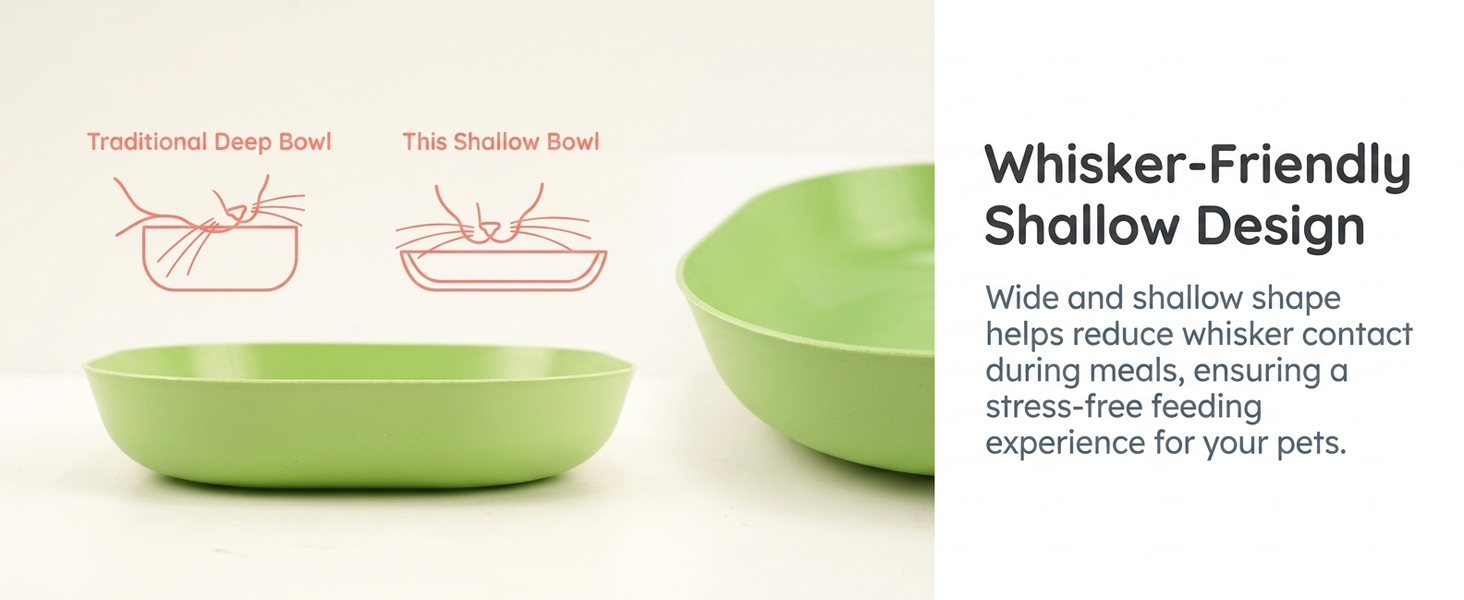 Qpets Whisker-Friendly Cat Bowls with Wide Shallow Design and Organizing Holder Tray