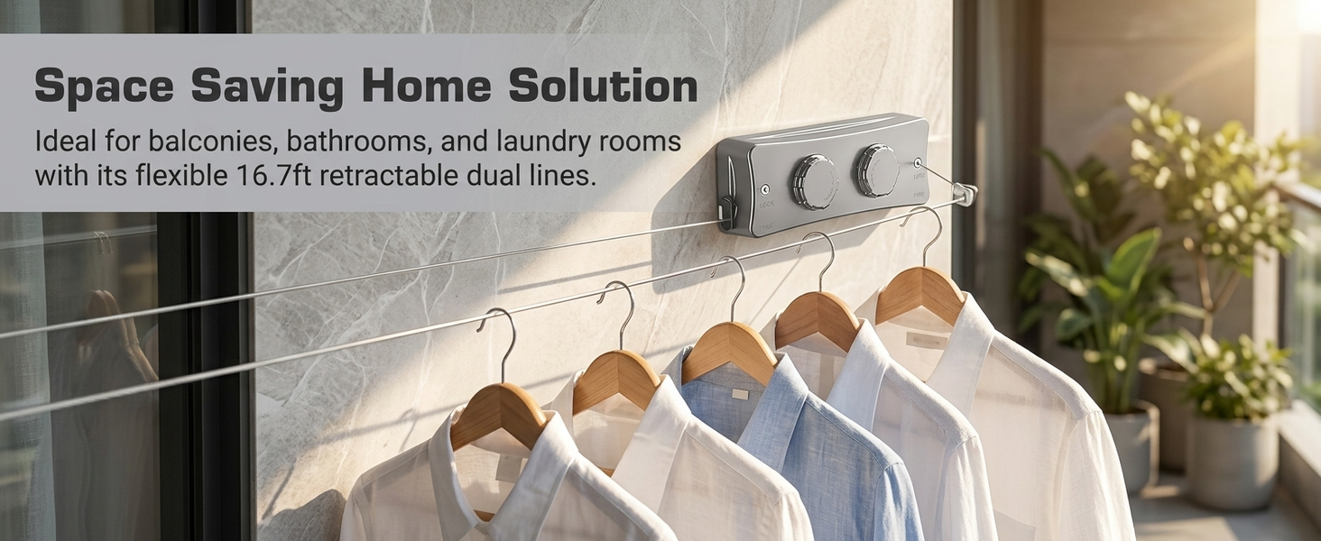 HASTHIP Retractable Double Clothesline with 304 Stainless Steel Wires, 40 lb Capacity