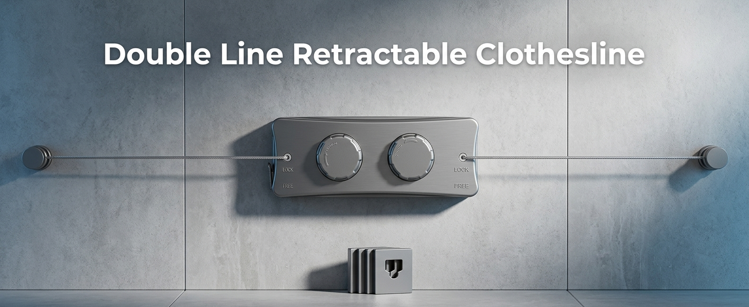 HASTHIP Retractable Double Clothesline with 304 Stainless Steel Wires, 40 lb Capacity