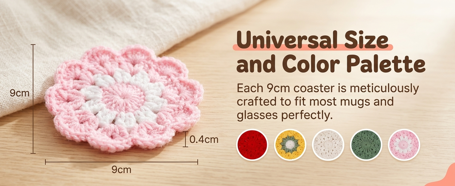 HASTHIP Crochet Cotton Coasters, Set of Five Floral Drink Mats for Cups and Mugs