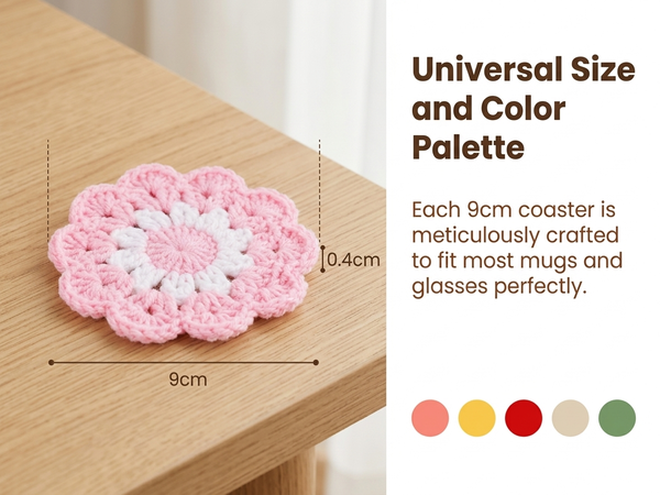 HASTHIP Crochet Cotton Coasters, Set of Five Floral Drink Mats for Cups and Mugs