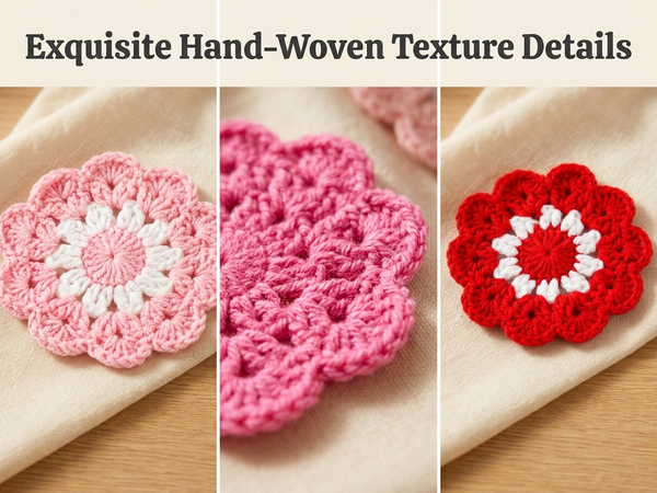 HASTHIP Crochet Cotton Coasters, Set of Five Floral Drink Mats for Cups and Mugs