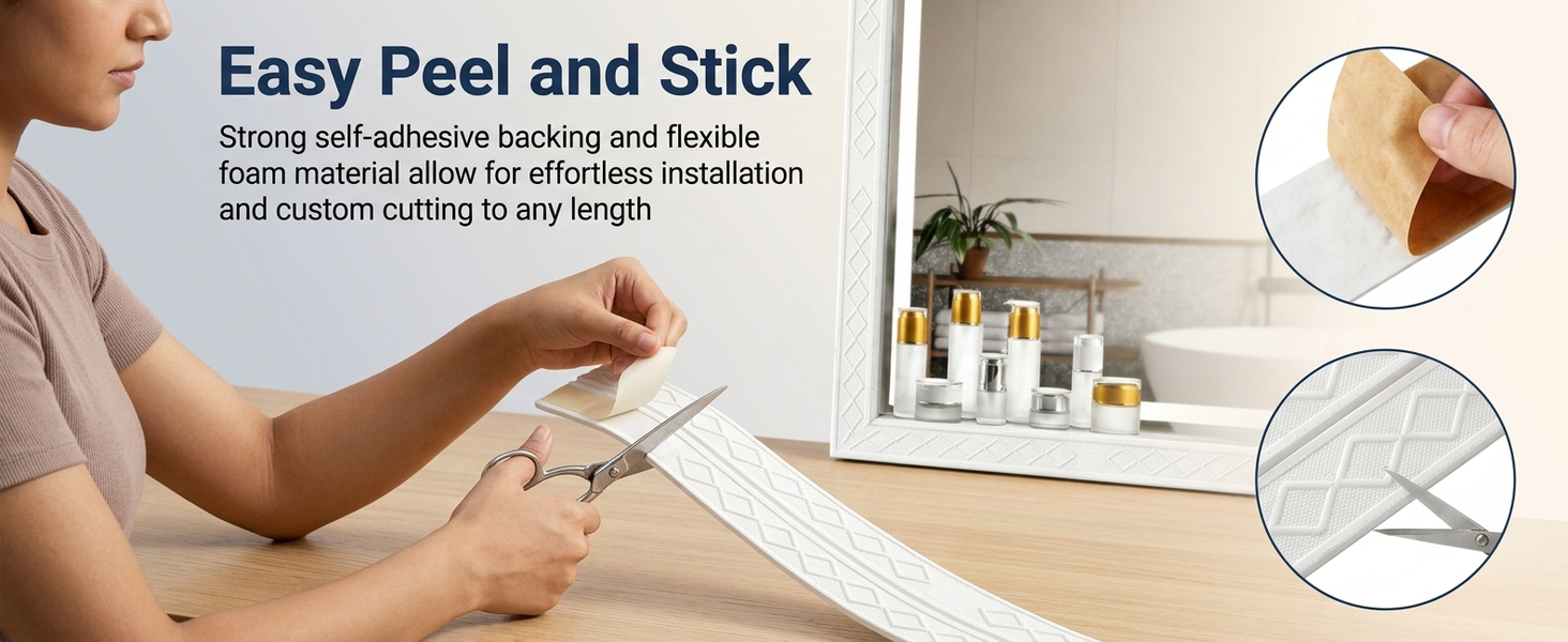 HASTHIP Self-Adhesive 3D Foam Wall Trim Border for Flexible Edge and Corner Finishing