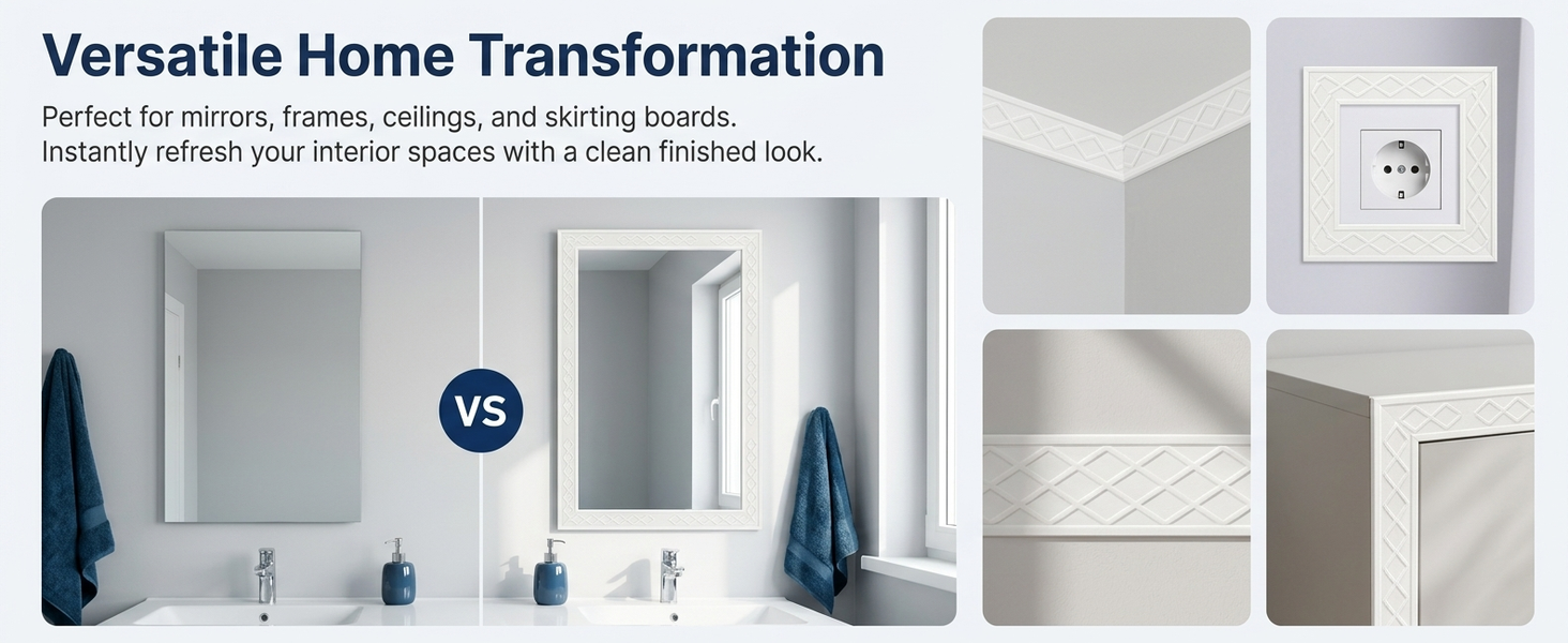 HASTHIP Self-Adhesive 3D Foam Wall Trim Border for Flexible Edge and Corner Finishing
