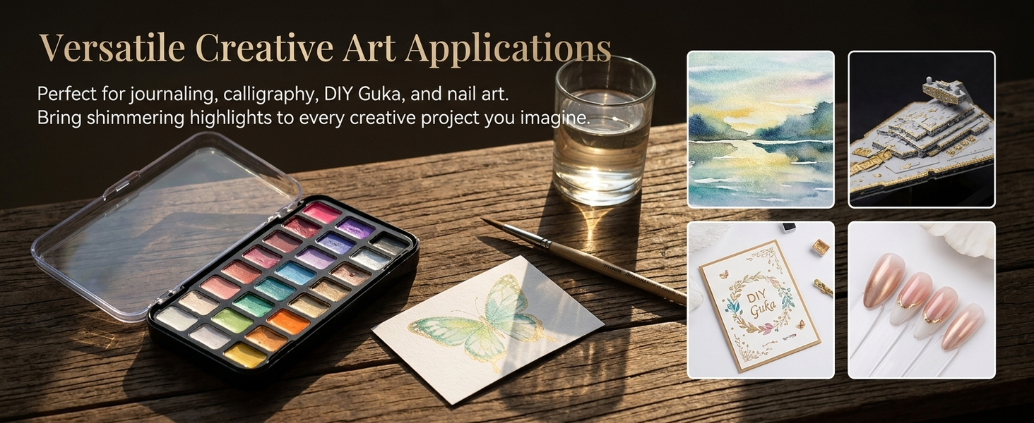 HASTHIP 24 Color Metallic Watercolor Paint Set with Shimmering Solid Pigments and Portable Mandala Case