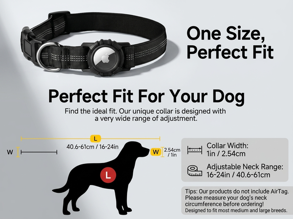 Qpets Reflective AirTag Dog Collar for Medium Dogs with Waterproof Holder, Padding and Dual D Rings
