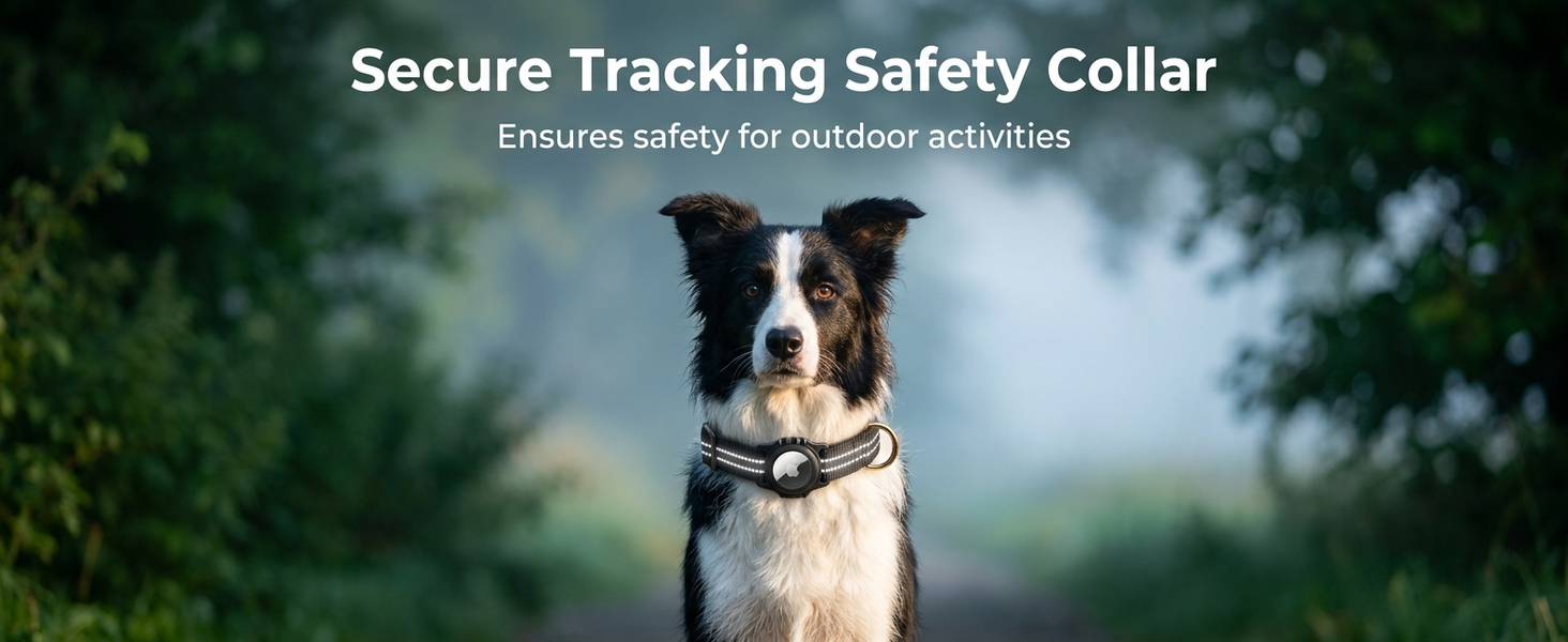 Qpets Reflective AirTag Dog Collar for Medium Dogs with Waterproof Holder, Padding and Dual D Rings