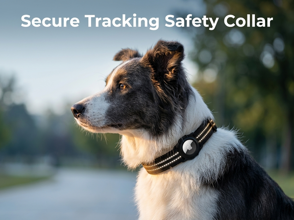 Qpets Reflective AirTag Dog Collar for Medium Dogs with Waterproof Holder, Padding and Dual D Rings