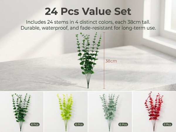 HASTHIP Artificial Eucalyptus Stems with Flexible Branches and Silk Leaves for Home and Events