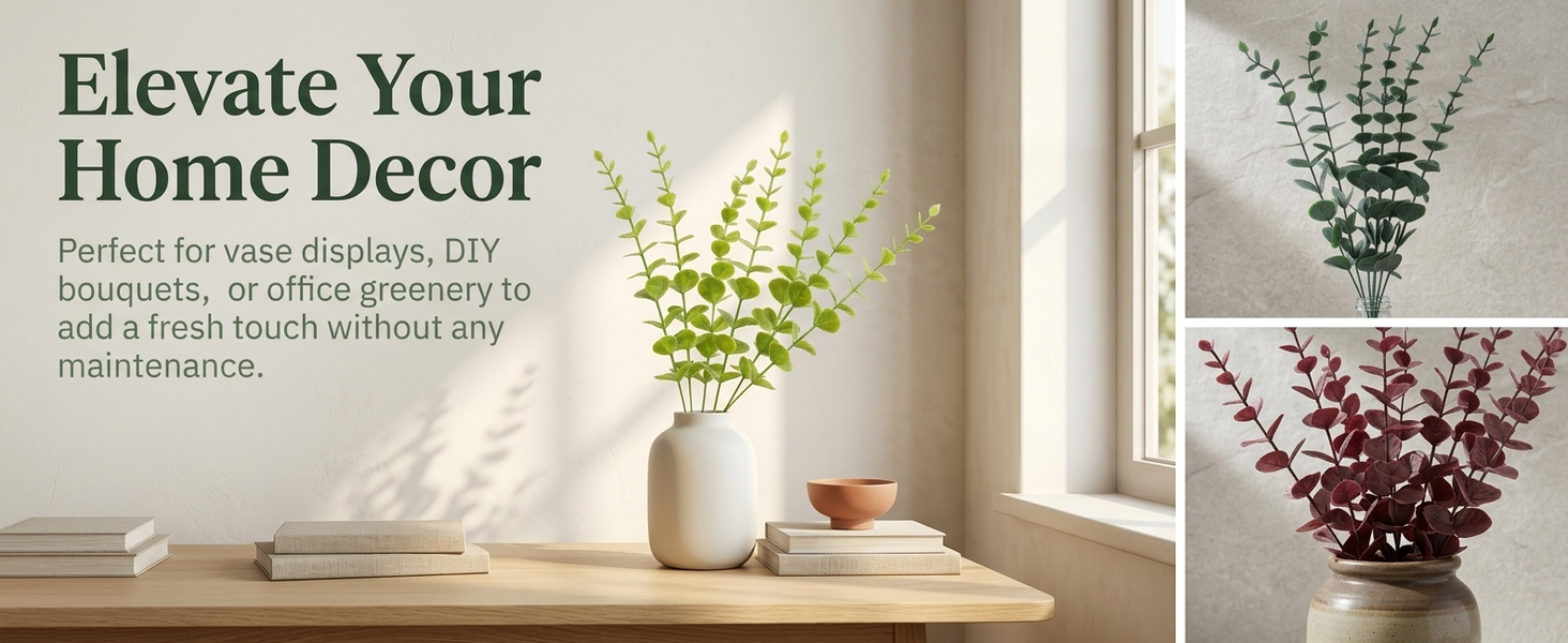 HASTHIP Artificial Eucalyptus Stems with Flexible Branches and Silk Leaves for Home and Events