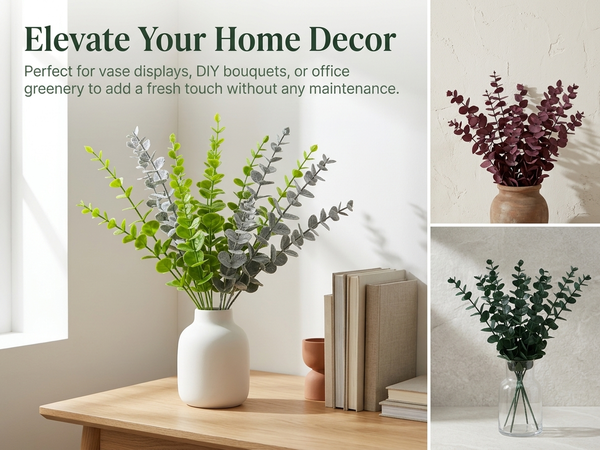 HASTHIP Artificial Eucalyptus Stems with Flexible Branches and Silk Leaves for Home and Events