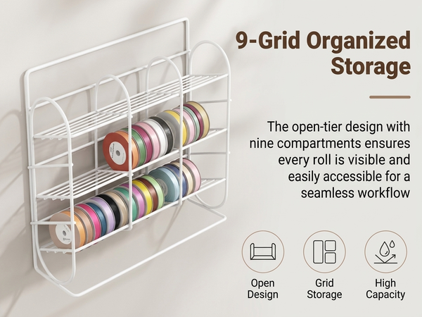 HASTHIP Multi-Tier Ribbon Organizer Rack with Iron Frame for Wall or Desktop Craft Storage
