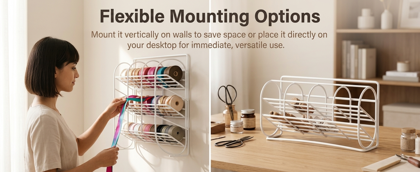 HASTHIP Multi-Tier Ribbon Organizer Rack with Iron Frame for Wall or Desktop Craft Storage