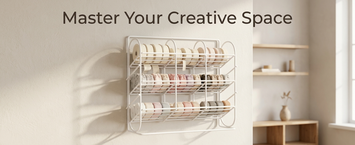 HASTHIP Multi-Tier Ribbon Organizer Rack with Iron Frame for Wall or Desktop Craft Storage