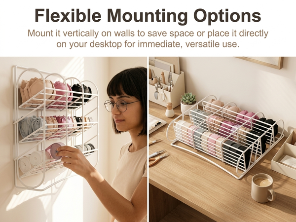 HASTHIP Multi-Tier Ribbon Organizer Rack with Iron Frame for Wall or Desktop Craft Storage