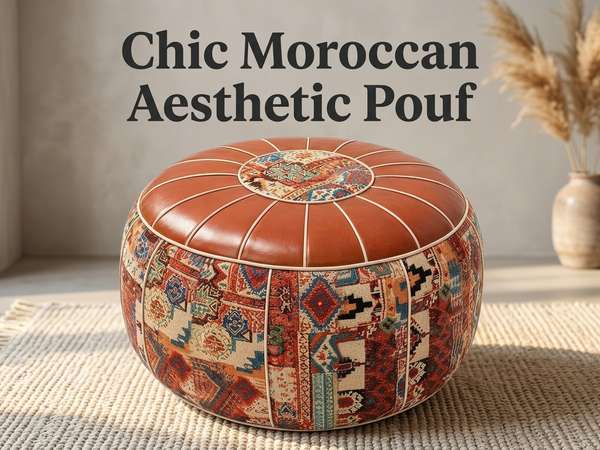 HASTHIP Round Synthetic Leather Pouf Cover, Unfilled Moroccan Boho Style in Coffee Brown